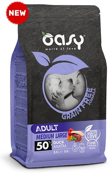 OASY DOG GRAIN FREE ADULT MEDIUM/LARGE ANATRA 12 KG.