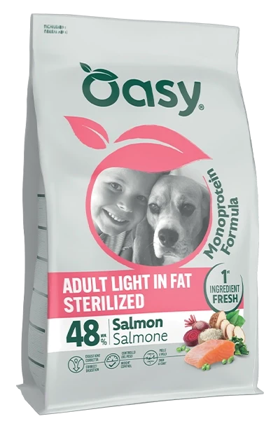 OASY DOG ADULT MONOPROTEIN LIGHT STERILIZED SALMONE 10 KG.