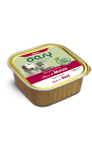OASY DOG ADULT DELIZIOSO PATE' RICCO DI MANZO 150 GR.