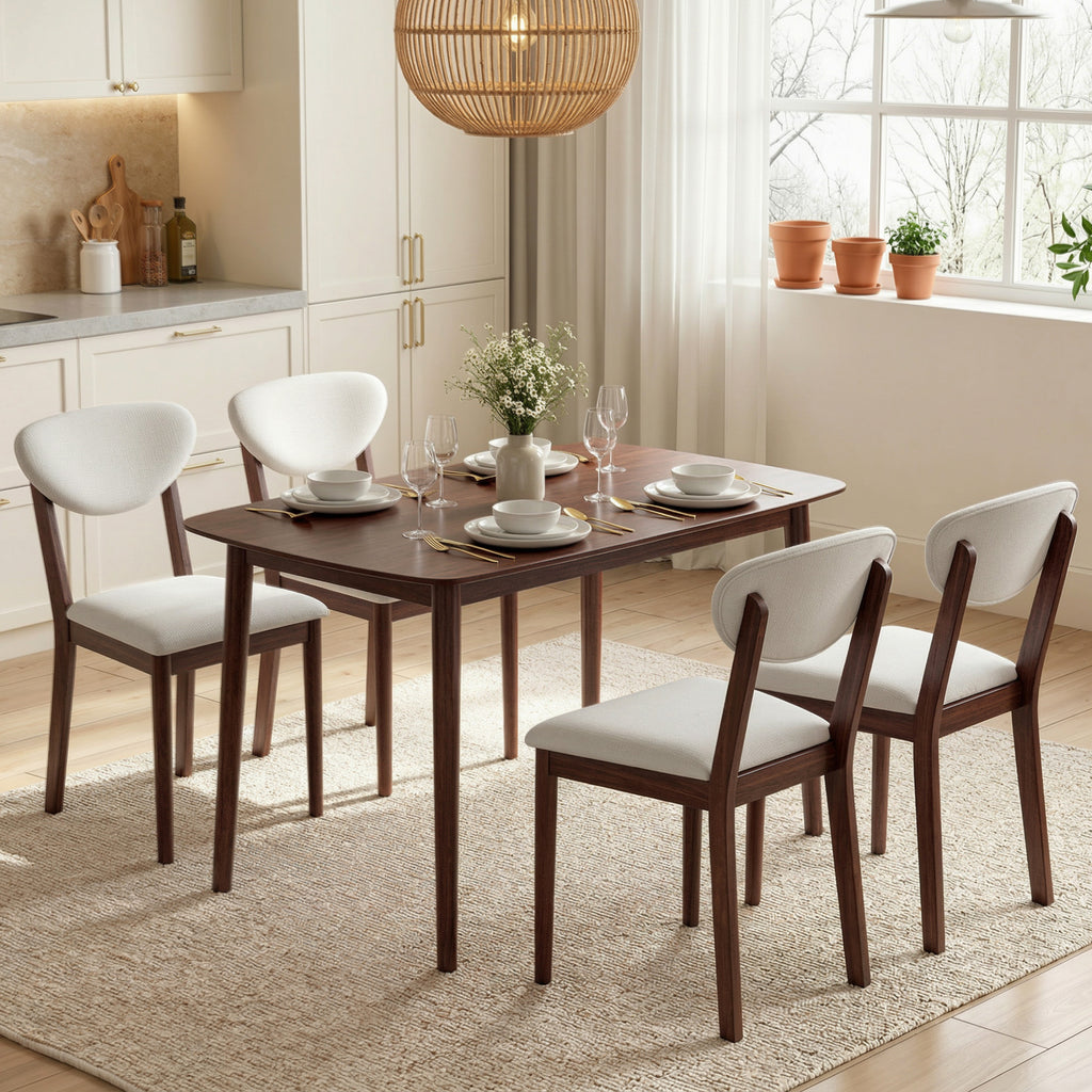 Ensemble table salle à manger avec 4 chaises table de cuisine avec chaises 4 personnes assise rembourrée noyer crème-1
