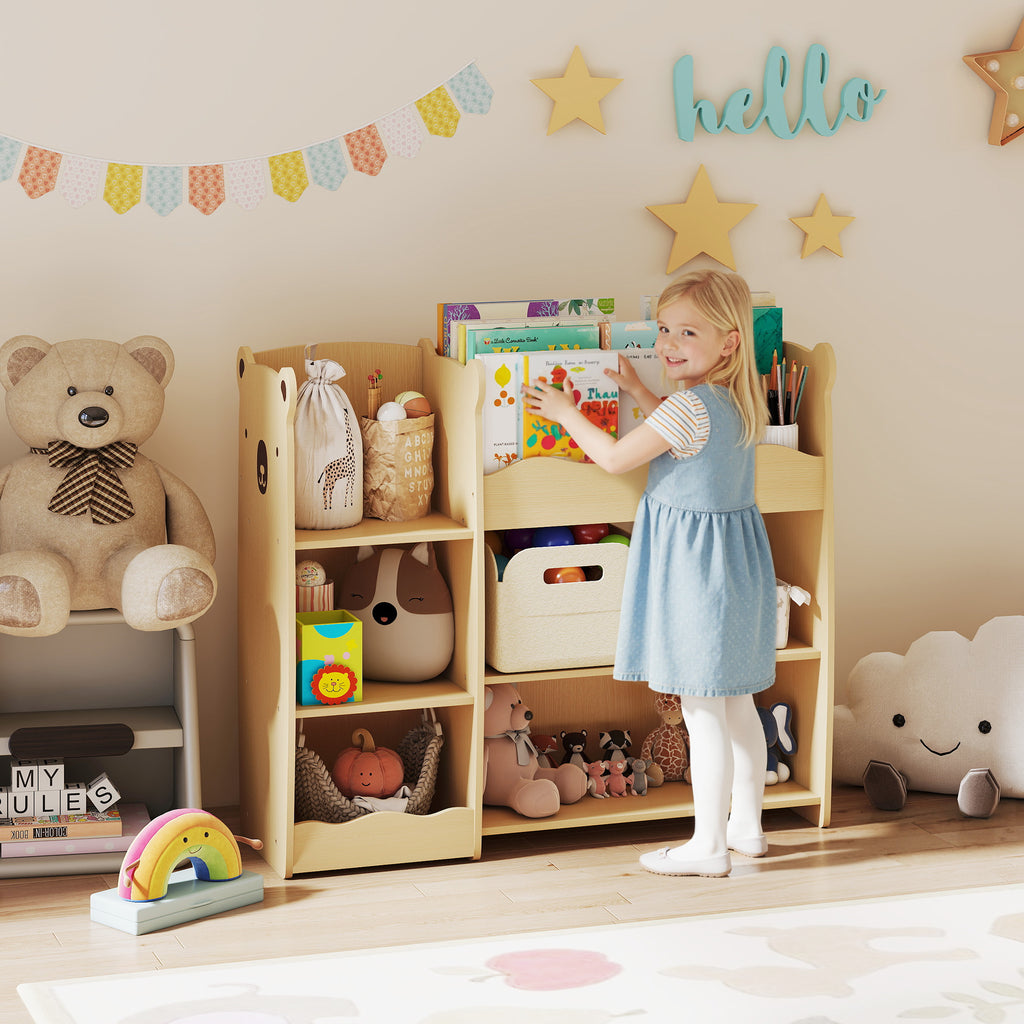 Meuble rangement enfant 3 niveaux, étagère de rangement pour jouets enfants avec étagères ouvertes, 92x29x79cm, naturel-1