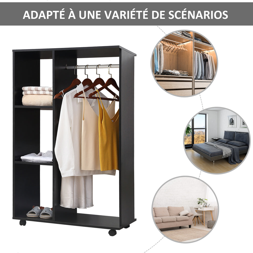 Armoire penderie Armoire de Rangement Mobile Panneaux de Particules Noir-3