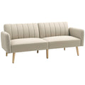 Canapé Convertible 2 Places Design scandinave Dossier inclinable 3 Positions Pieds Bois Tissu Aspect Lin Beige-0