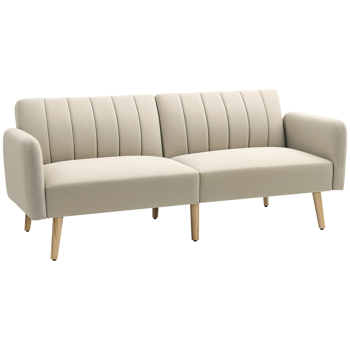 Canapé Convertible 2 Places Design scandinave Dossier inclinable 3 Positions Pieds Bois Tissu Aspect Lin Beige-0