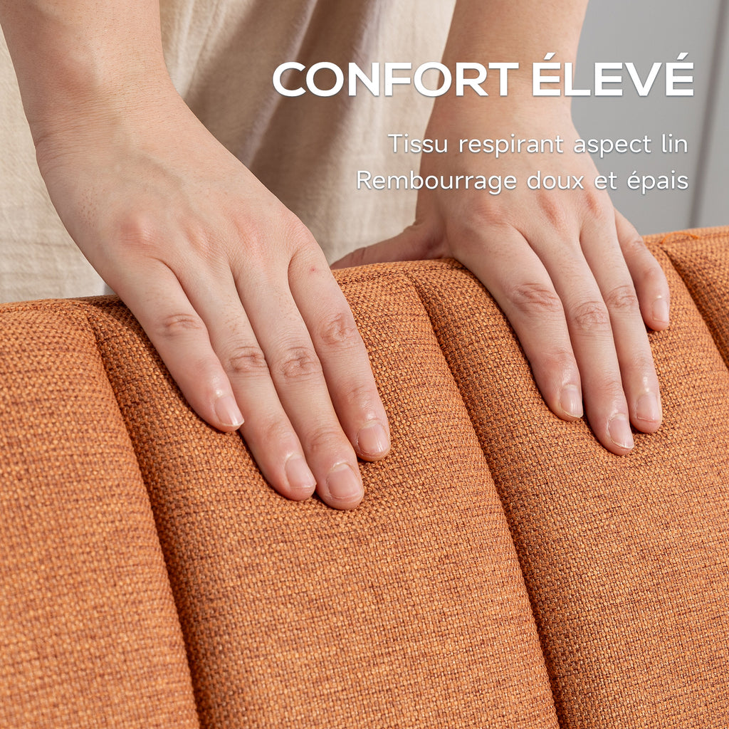 Canapé Convertible 2 Places Design scandinave Dossier inclinable 3 Positions Pieds Bois Tissu Aspect Lin marron-3