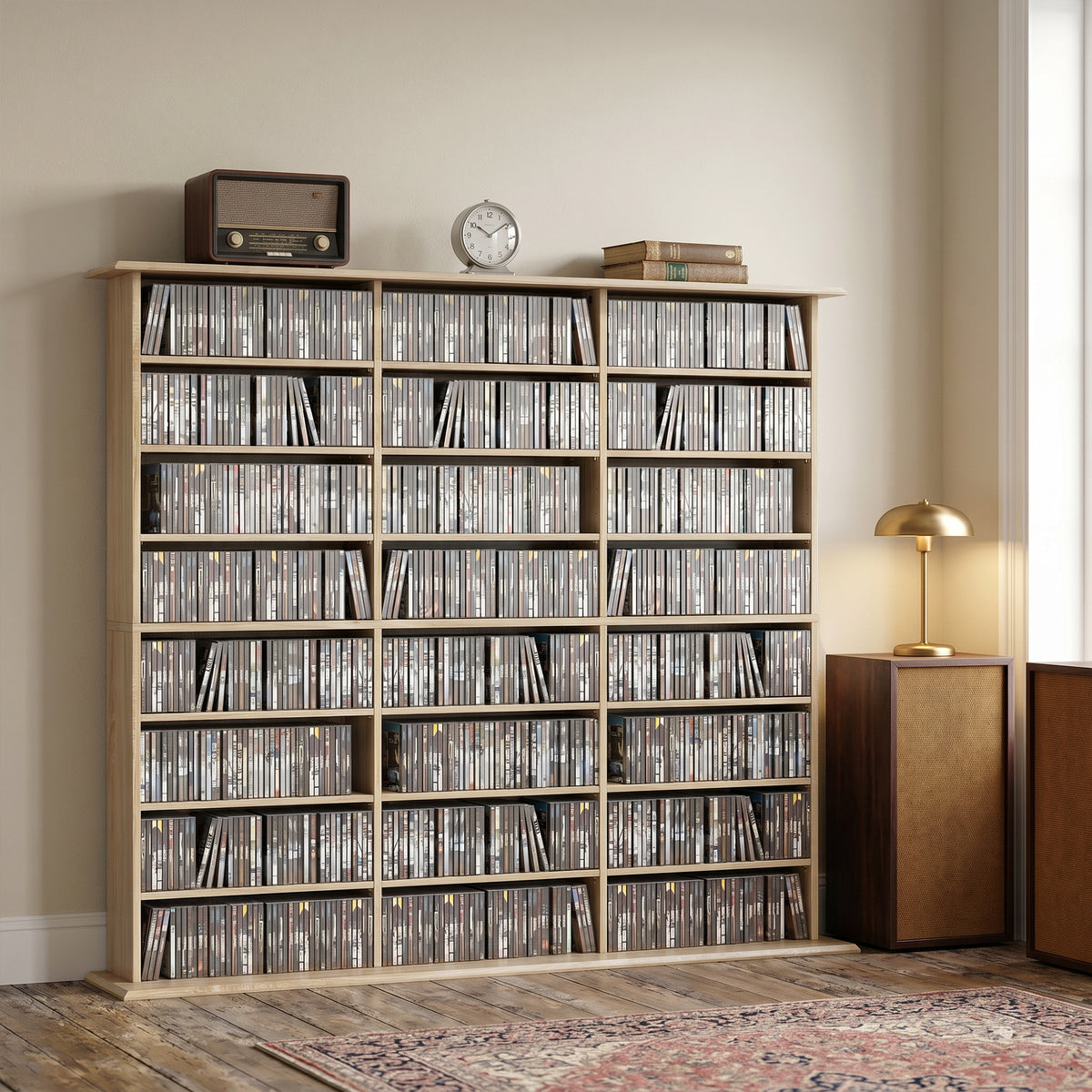 Meuble de rangement 1032 CDs / 594 DVDs, étagère multimédia, 24 compartiments et 18 étagères ajustables, chêne-6