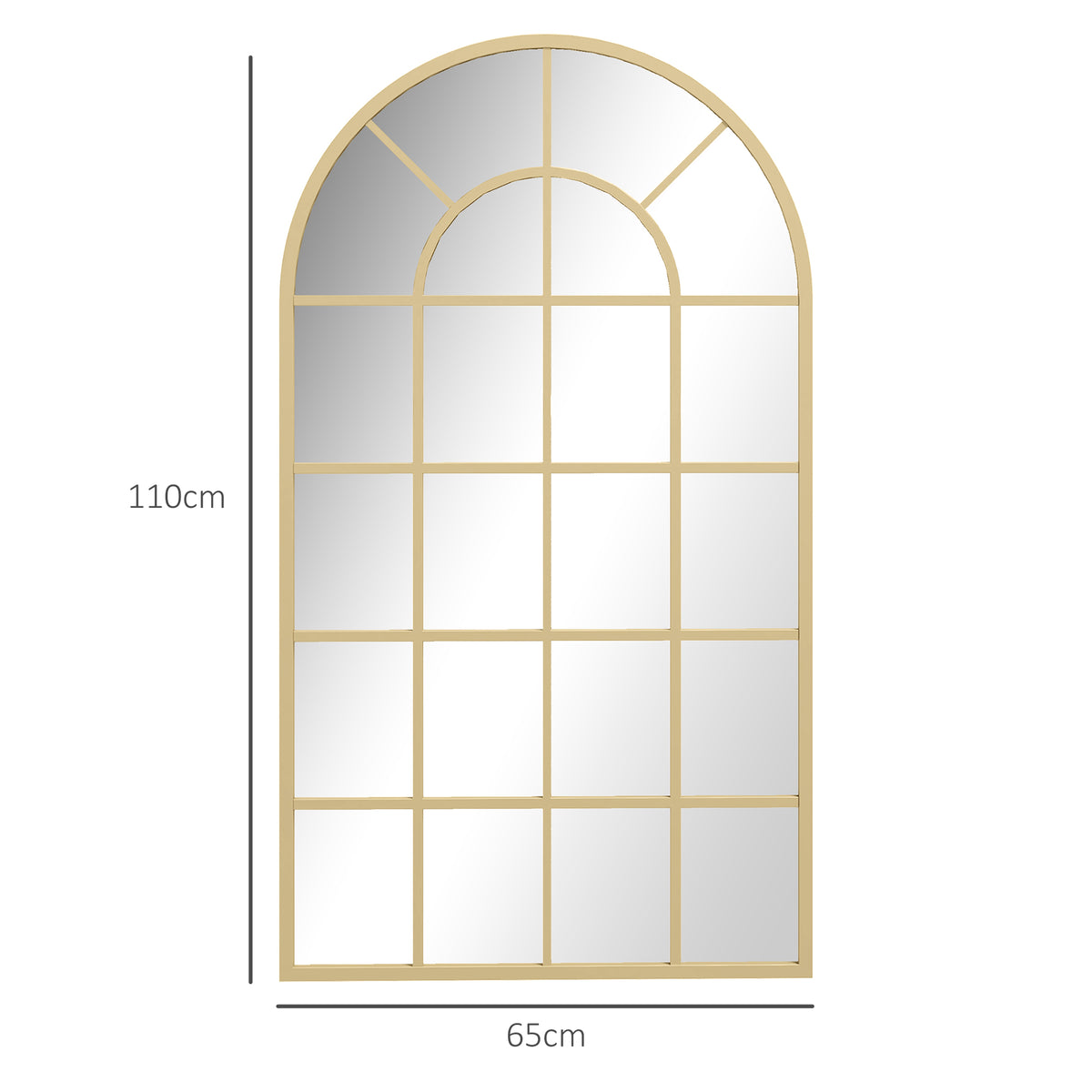 Miroir verrière arche style industriel fenêtre arcade métal 110 x 65 cm doré-2