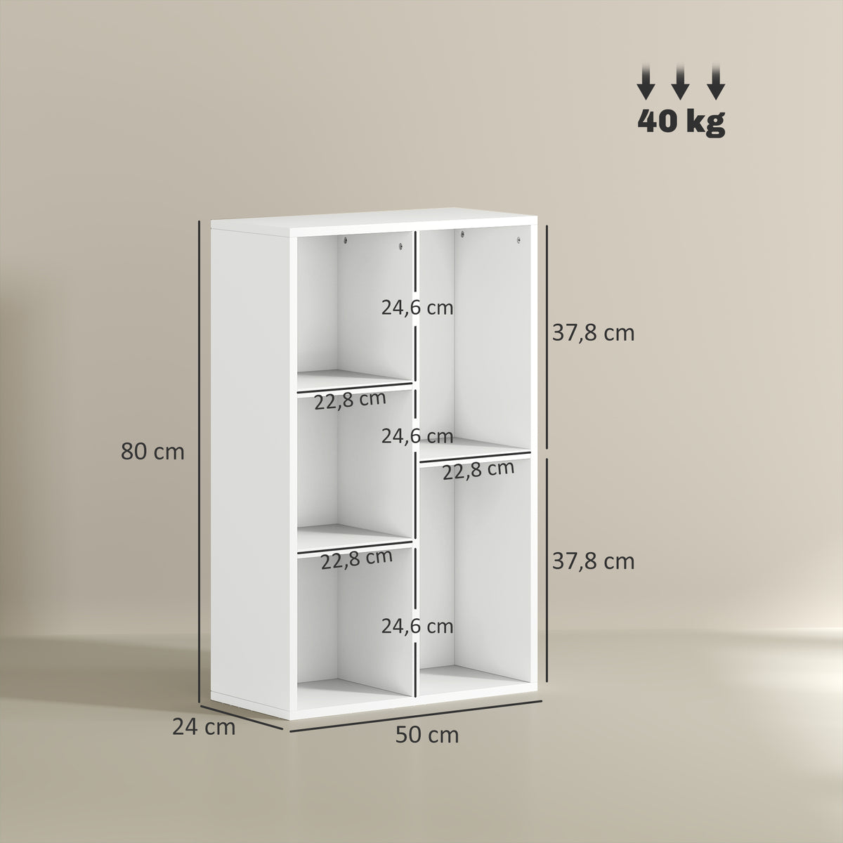 Bibliothèque étagère de rangement avec 5 compartiments, pour salon chambre à coucher bureau, 50x24x80cm, blanc-2