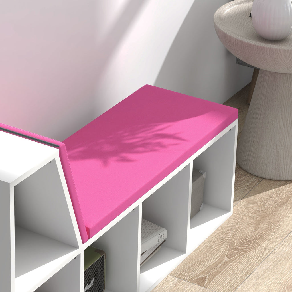Bibliothèque banc 2 en 1 avec 5 compartiments de rangement et 2 coussins 108 x 30 x 60 cm blanc rose-8