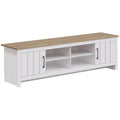 Meuble TV 175 cm, Meuble Télé pour Téléviseur jusqu'à 55 Pouces avec 2 Portes et 4 Compartiments Ouverts, Chêne et Blanc-0