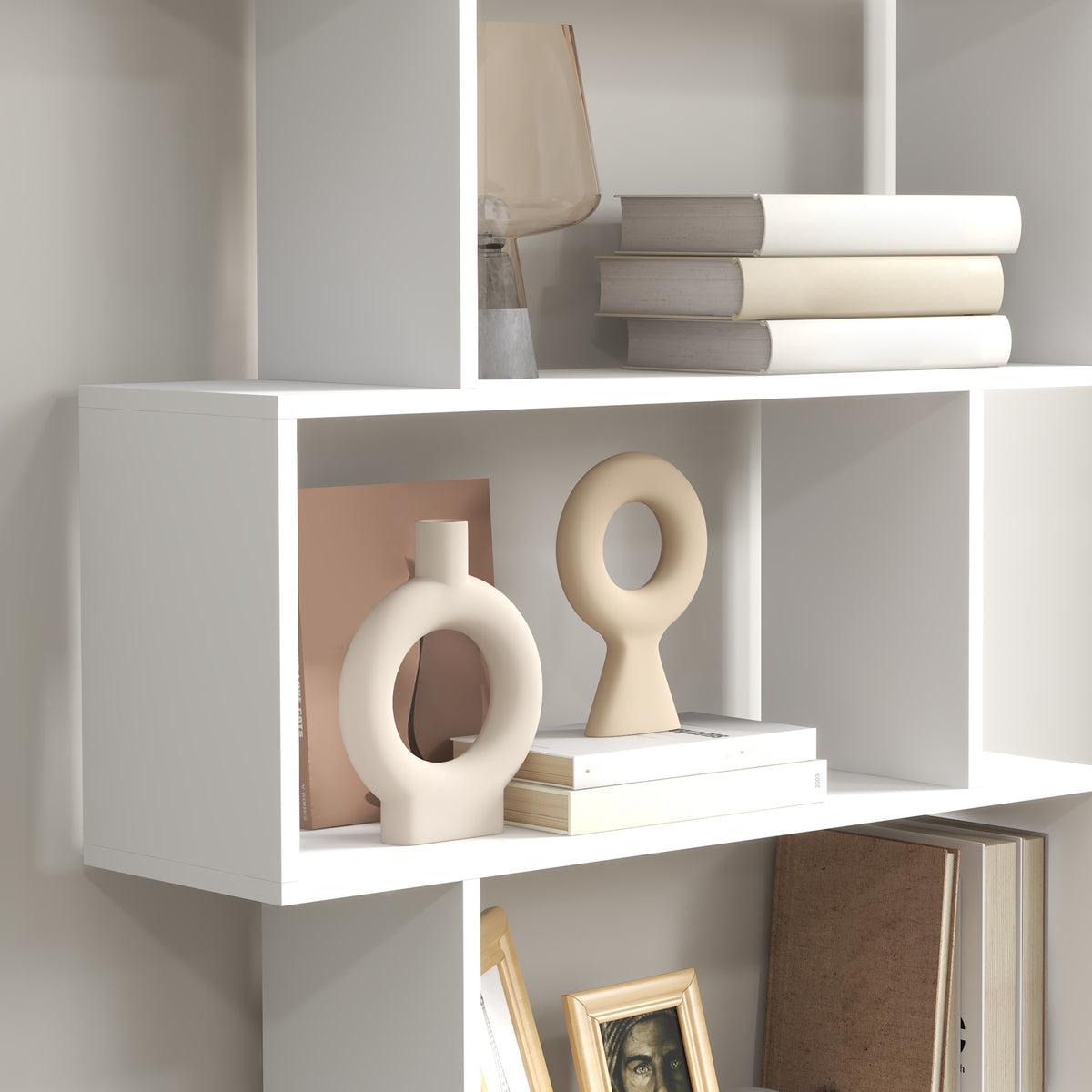 Bibliothèque étagère Zig zag Design Contemporain 80L x 23l x 192H cm 6 Niveaux Blanc-7
