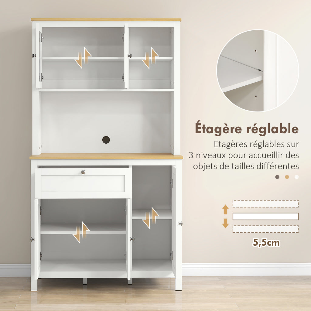 Buffet de cuisine haut 5 portes dont 2 portes vitrées et 1 tiroir, 1 niche centrale - hauteur 180 cm blanc-5