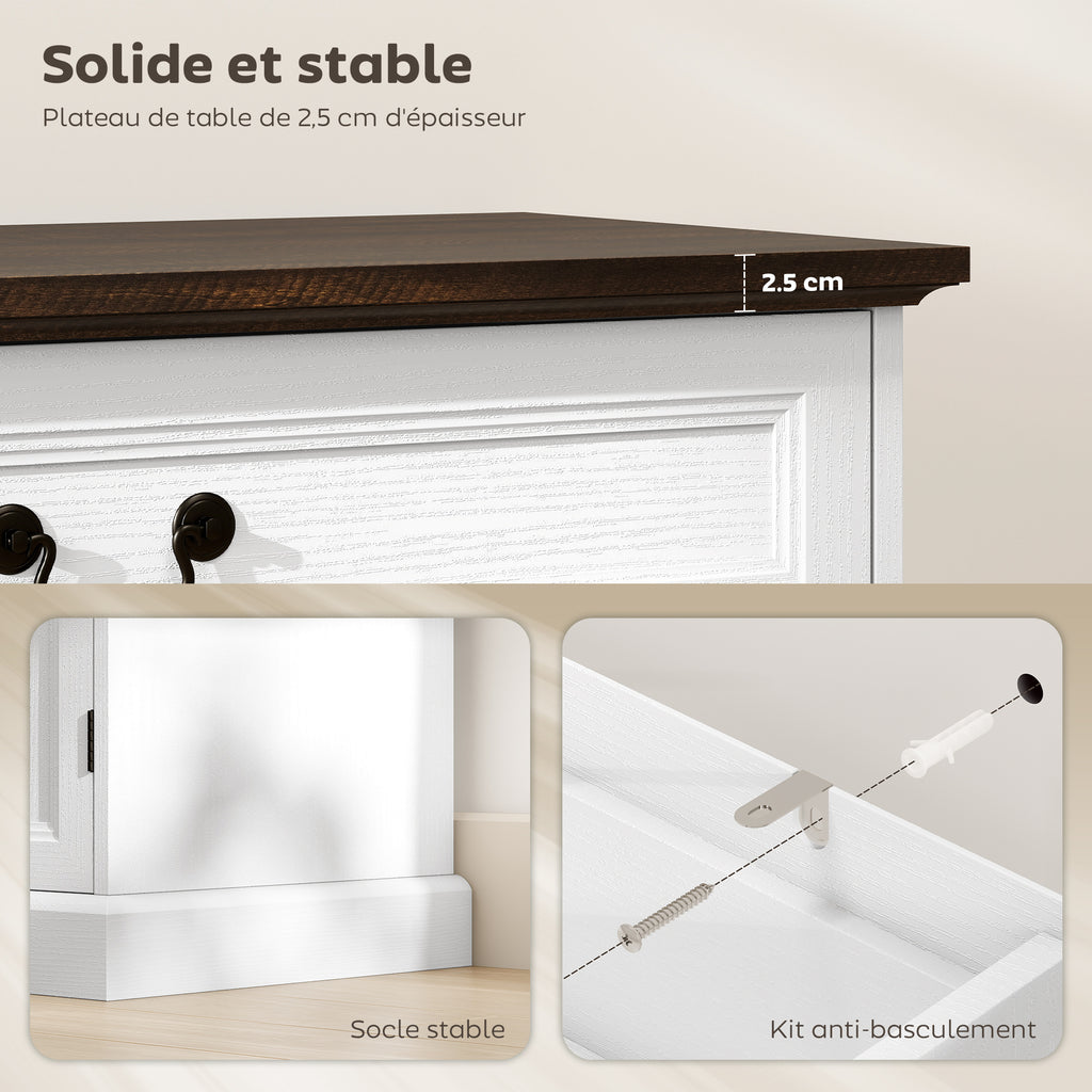 Buffet salon, meuble de rangement avec 4 portes, 2 tiroirs silencieux, étagères réglables, 140x40x85cm, blanc et marron-5