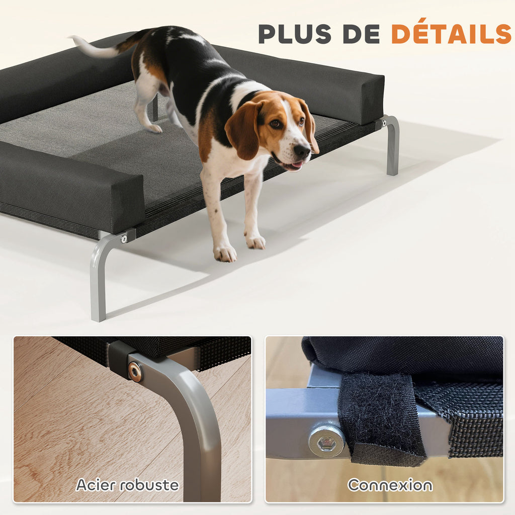 Lit surélevé pour chien rafraichissant, lit de camp pour chiens intérieur extérieur portable, 110 x 75 x 30 cm, noir-7