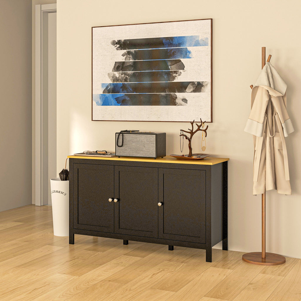 Buffet meuble de rangement avec 3 portes 2 étagères réglables plateau aspect bois clair 120 x 40 x 70 cm noir-8