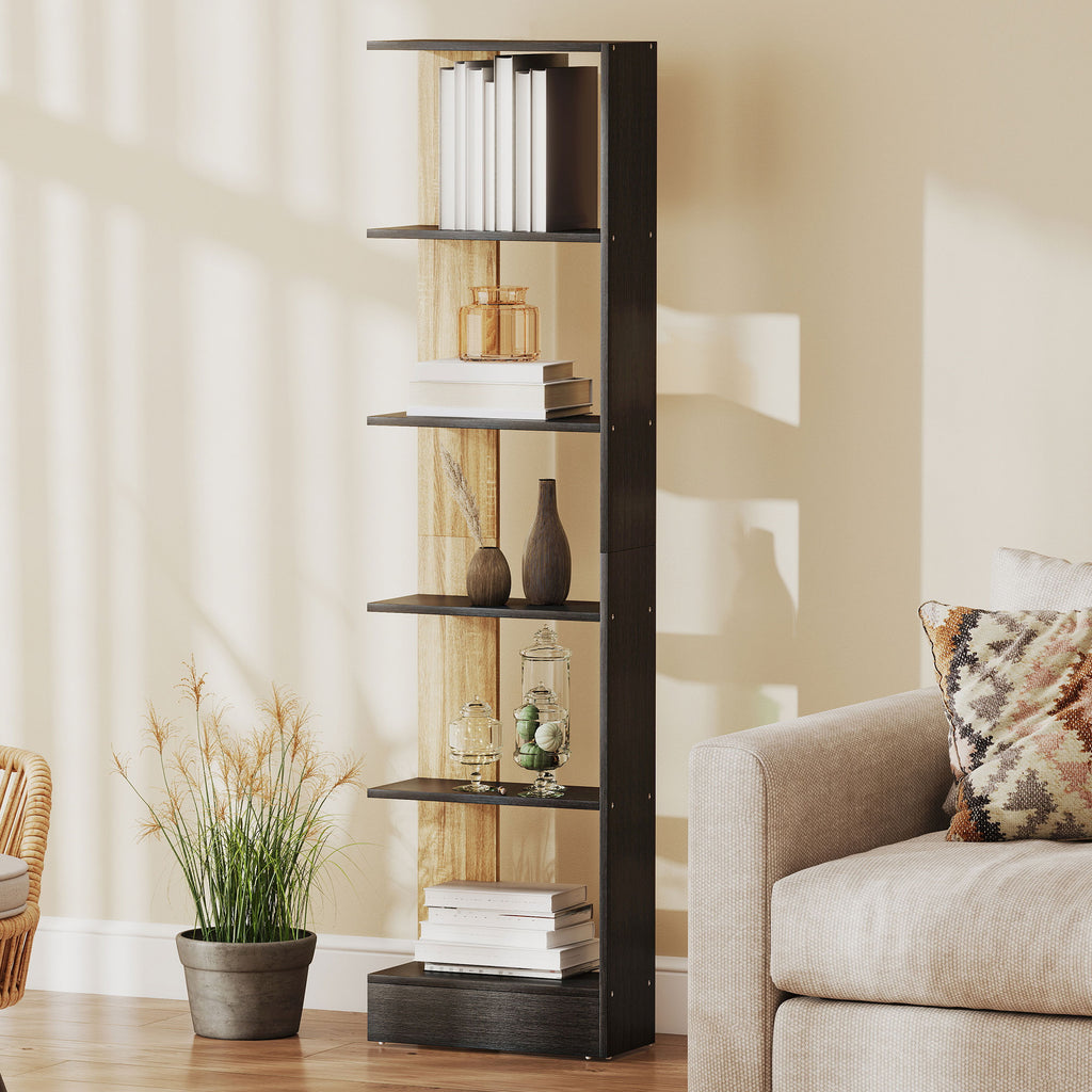 Bibliothèque Étagère de Rangement avec 5 Compartiments Ouverts 45 x 21 x 170 cm Noir et Chêne-8