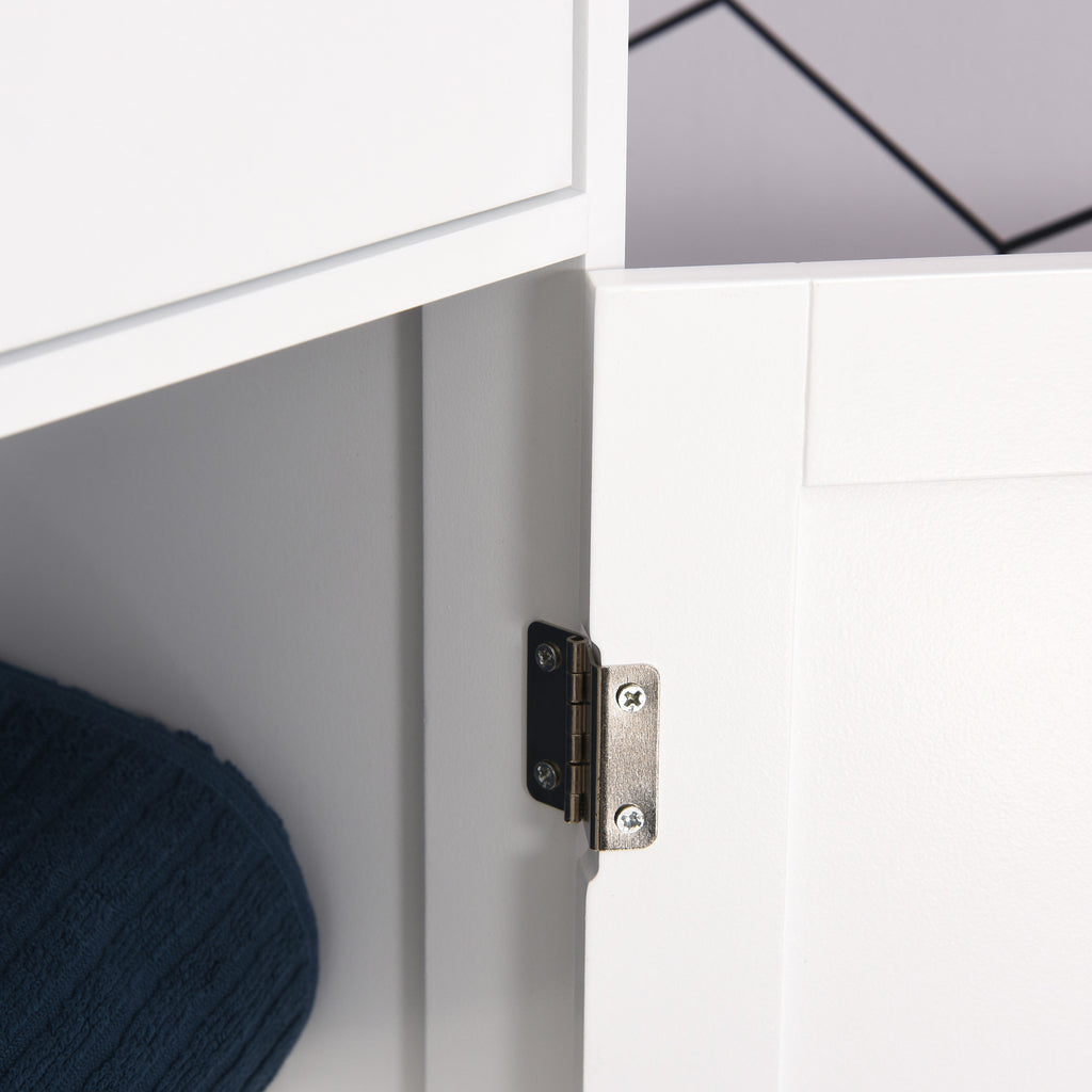 Meuble Colonne de Salle de Bain Placard Porte Acrylique 2 étagères Placard Porte 1 étagère tiroir MDF Blanc-7
