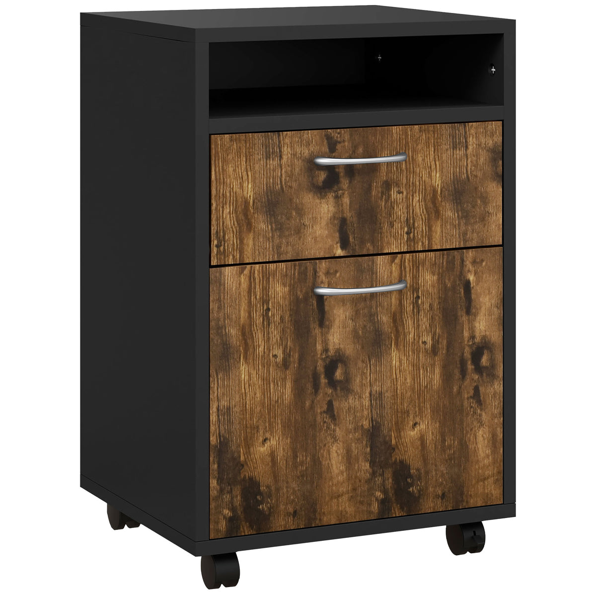 Caisson de bureau à roulettes avec tiroir placard niche pour documents et dossier suspendu 40 x 35 x 60 cm brun rustique-0