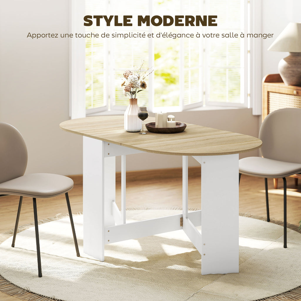 Table à manger pliante, table pliante cuisine ovale jusqu'à 6 personnes, pour petits espaces, salle à manger, bois naturel-4