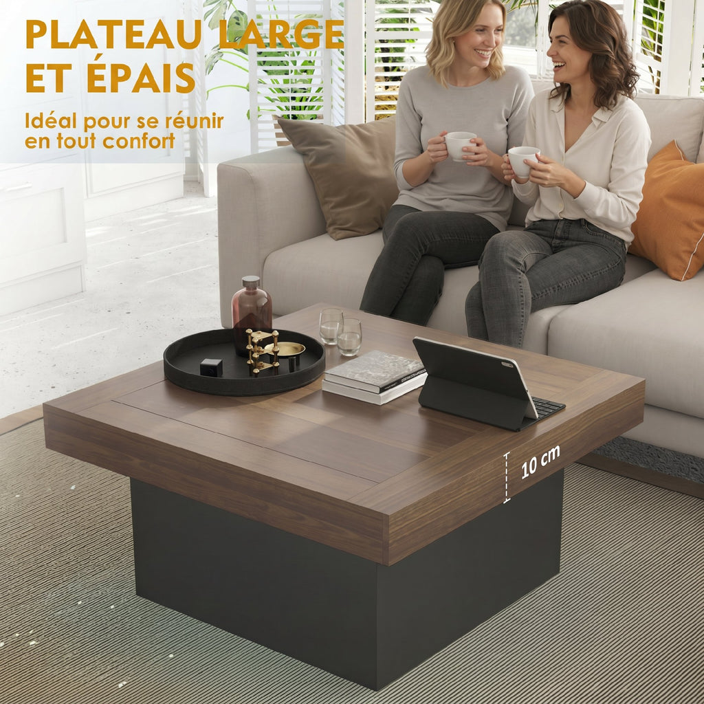 Table basse carrée avec éclairage LED 16 couleurs, table de salon moderne, 90 x 90 x 45 cm, noyer-4