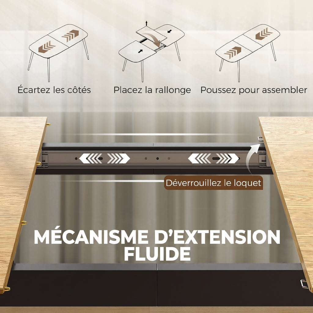 Table à Manger Extensible Rectangle pour 6 à 8 Personnes, Table de Cuisine 160-200 cm avec Étagère, Marron-4