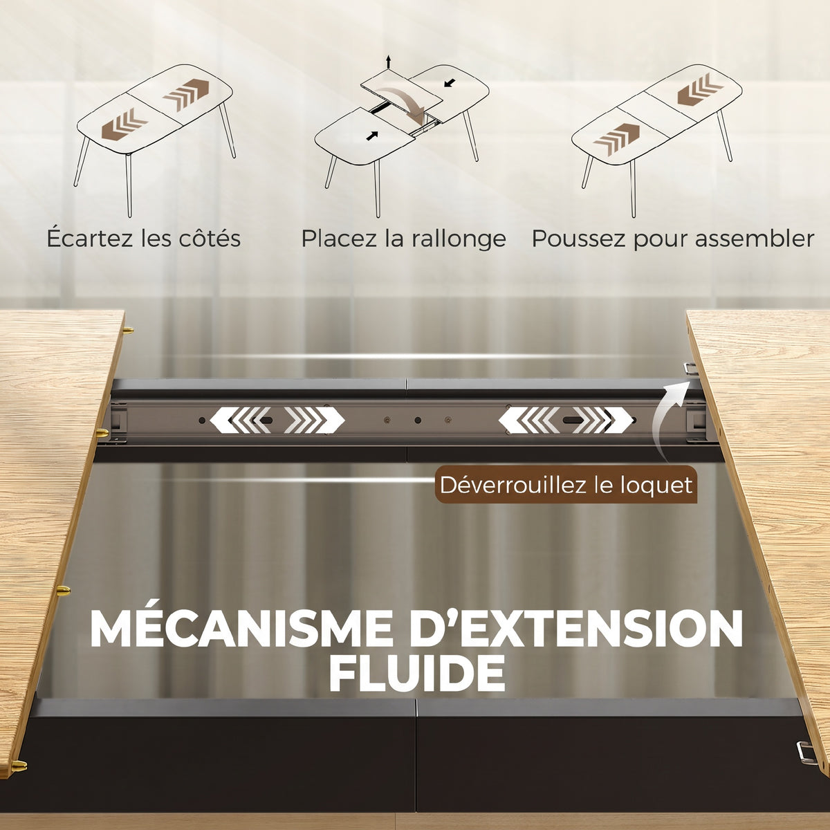 Table à Manger Extensible Rectangle pour 6 à 8 Personnes, Table de Cuisine 160-200 cm avec Étagère, Marron-4