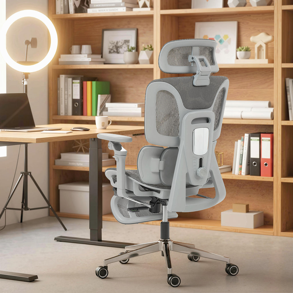 Chaise Bureau Ergonomique avec Accoudoirs 6D Appui-Tête et Profondeur d'Assise Réglables Maille Gris-9