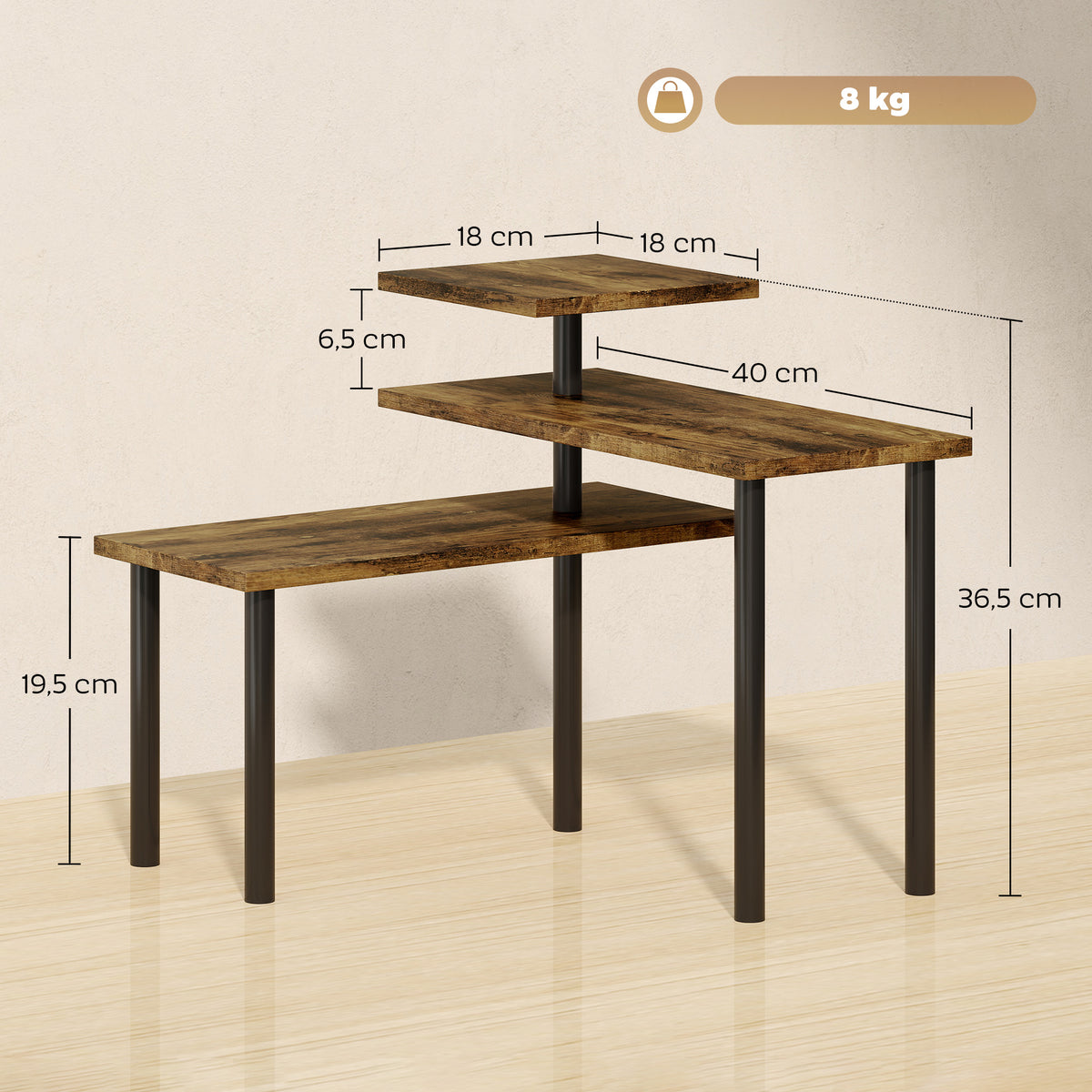 Étagère de cuisine rotative à 3 niveaux, étagère d'angle, cadre en métal, 40 x 18 x 36,5 cm, brun rustique-2