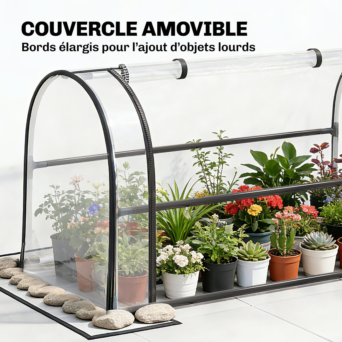 Potager sur Pieds avec Serre Rabattable, Jardinière Surélevée en Métal avec Trou de Drainage, 100 x 49 x 136 noir-4
