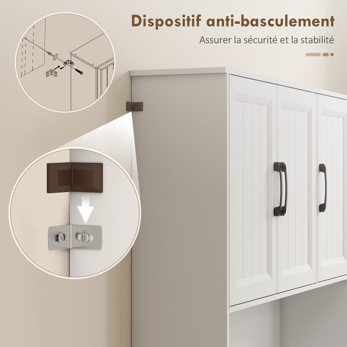 Buffet Haut Cuisine Moderne, 6 Portes, 1 tiroir, 1 Compartiment Ouvert, Étagères Réglables, 100 x 39,5 x 180,5 cm, Blanc-6