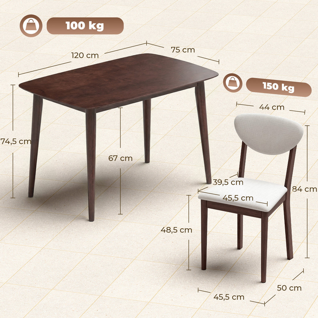 Ensemble table salle à manger avec 4 chaises table de cuisine avec chaises 4 personnes assise rembourrée noyer crème-2