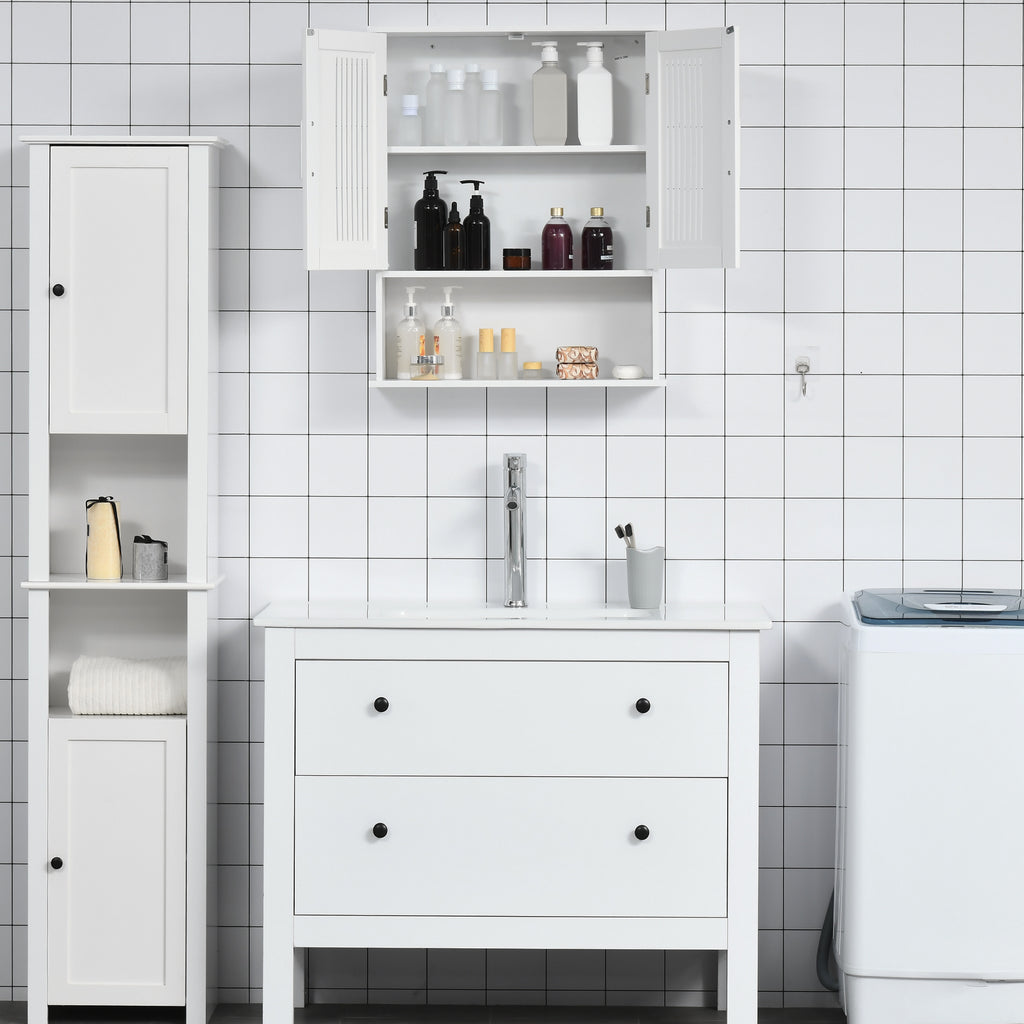 Armoire murale, meuble salle de bain avec étagère réglable, double porte et étagère ouverte, 60 x 20 x 70 cm, blanc-6