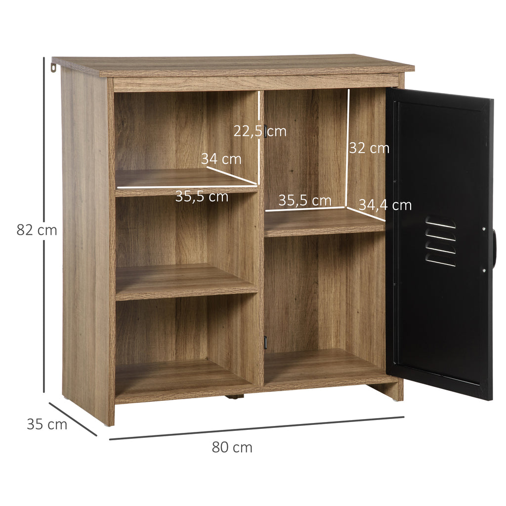 Buffet Industriel - Meuble de Rangement sur pied 3 niches Placard - en Bois et Porte métal Noir-2
