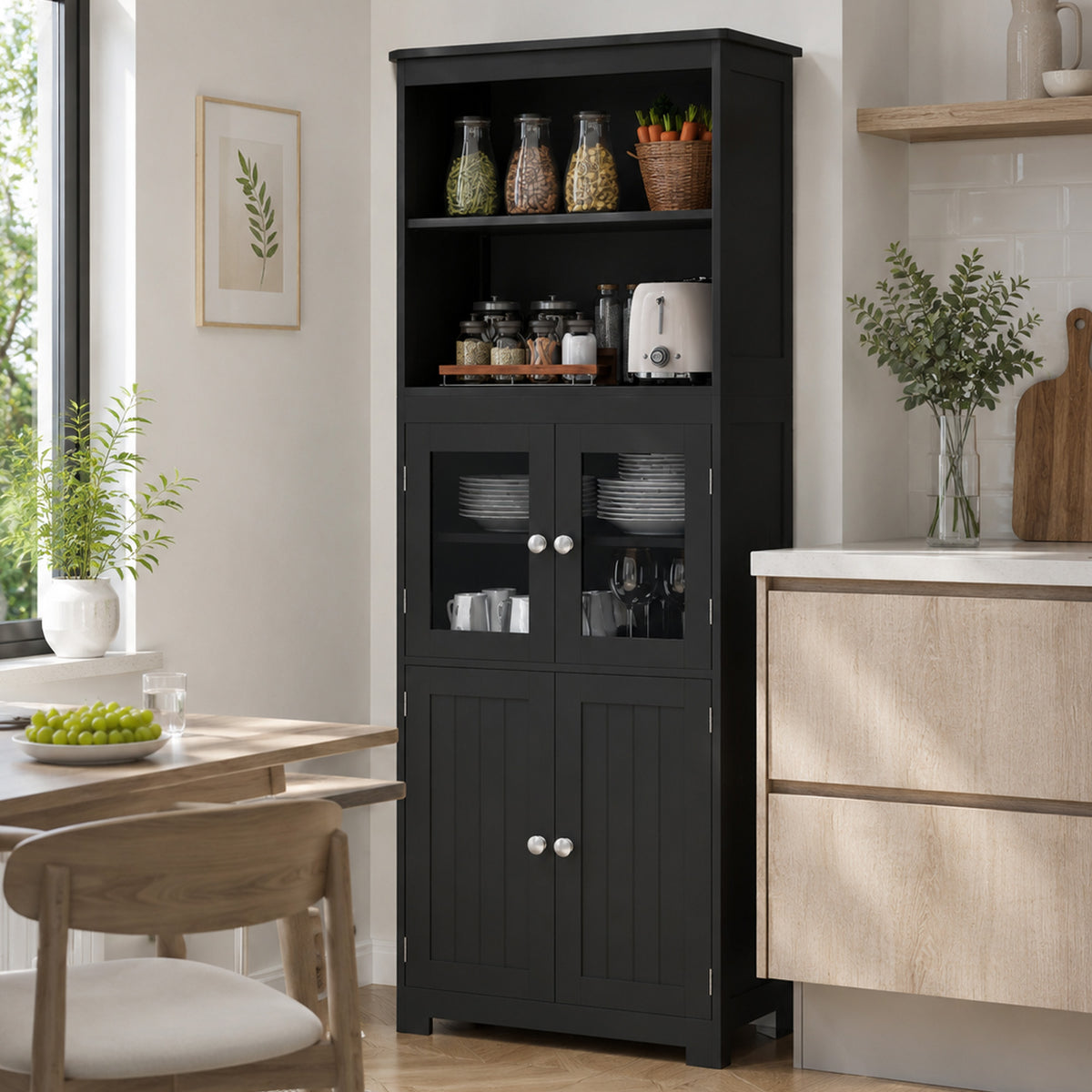 Armoire de cuisine buffet cuisine vaisselier meuble de rangement multi-rangements dim. 60I x 30P x 162H cm noir-8