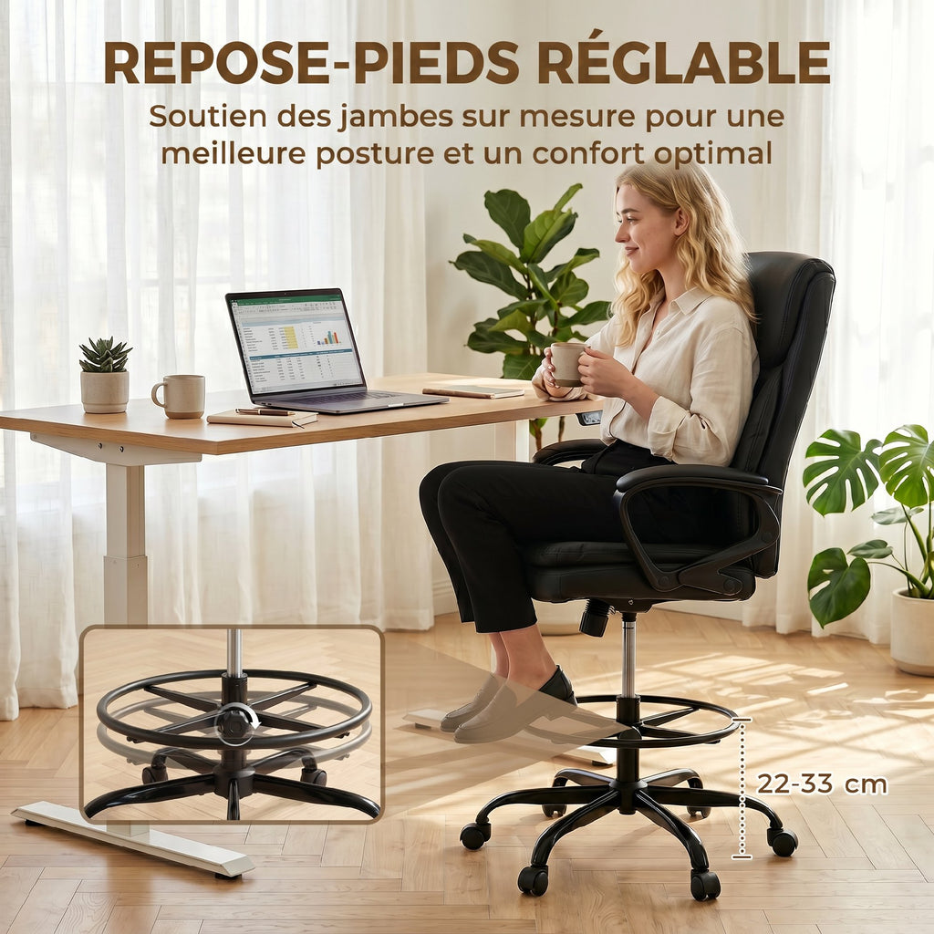 Chaise bureau ergonomique, chaise de dessin réglable en hauteur, repose-pieds réglable, 61 x 61 x 108 cm, noir-4