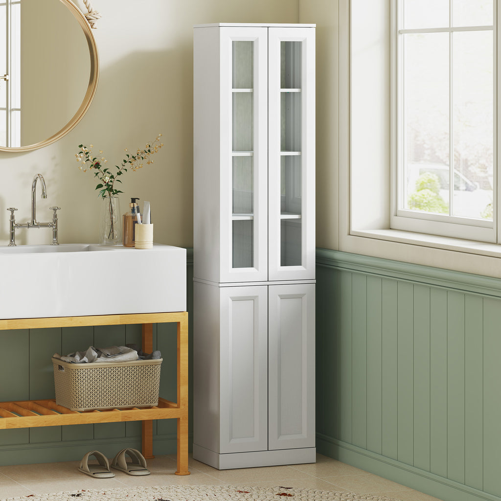 Meuble de Salle de Bain 6 niveaux, Meuble de Rangement avec 4 Portes à Fermeture Douce et Étagères Réglables, Blanc-1