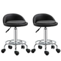 Lot de 2 tabouret à roulette pivotant 360°, assise réglable 47-62H cm, acier chromé revêtement synthétique noir-0