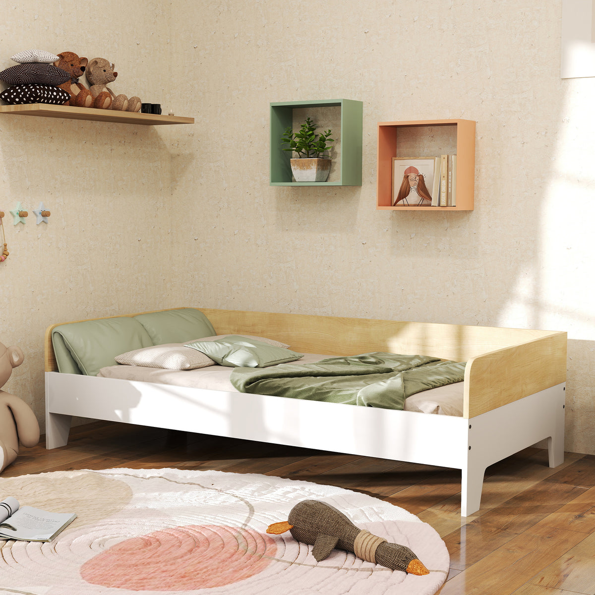 Lit enfant lit avec sommier à lattes avec panneaux latéraux élevés conception basse en bois 143,5 x 74 x 40 cm blanc-9