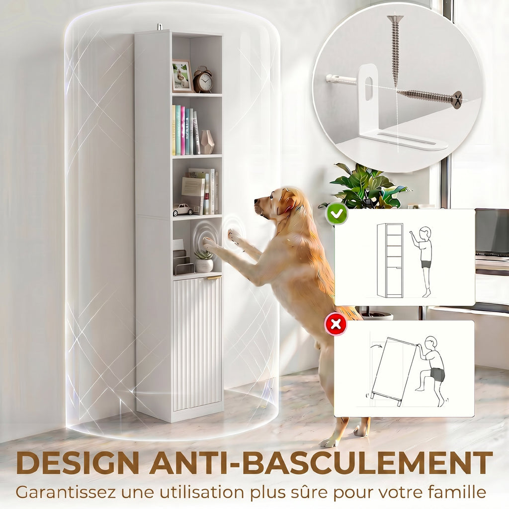 Bibliothèque, Étagère à 6 Niveaux, 30 x 24 x 182 cm, Meuble de Rangement avec Placard et Étagère Réglable, Blanc-6