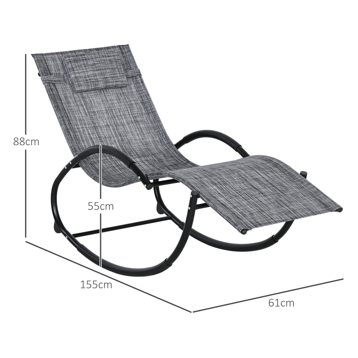 Chaise longue à bascule avec tétière utilisation extérieure intérieure gris chiné-2