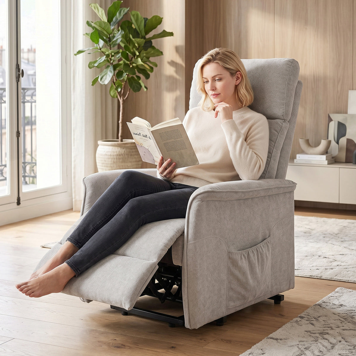 Fauteuil Releveur Électrique, Fauteuil Relax Électrique en Chenille avec Coussin à Ressorts, Dossier Inclinable, Gris-9