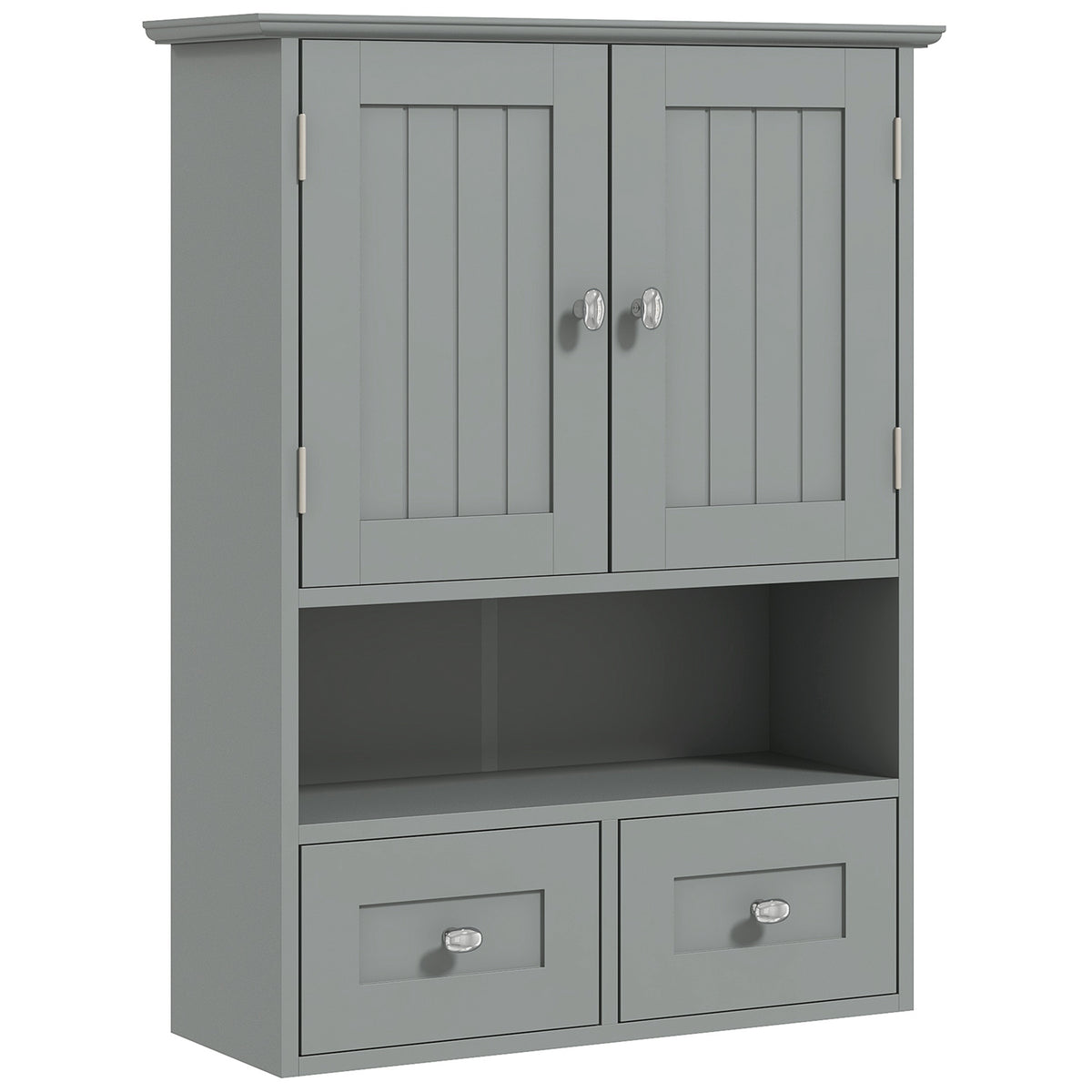Armoire murale de salle de bain, armoire de toilette, avec portes, étagère, 2 tiroirs, 50,8l x 17,8P x 66H cm, gris-0