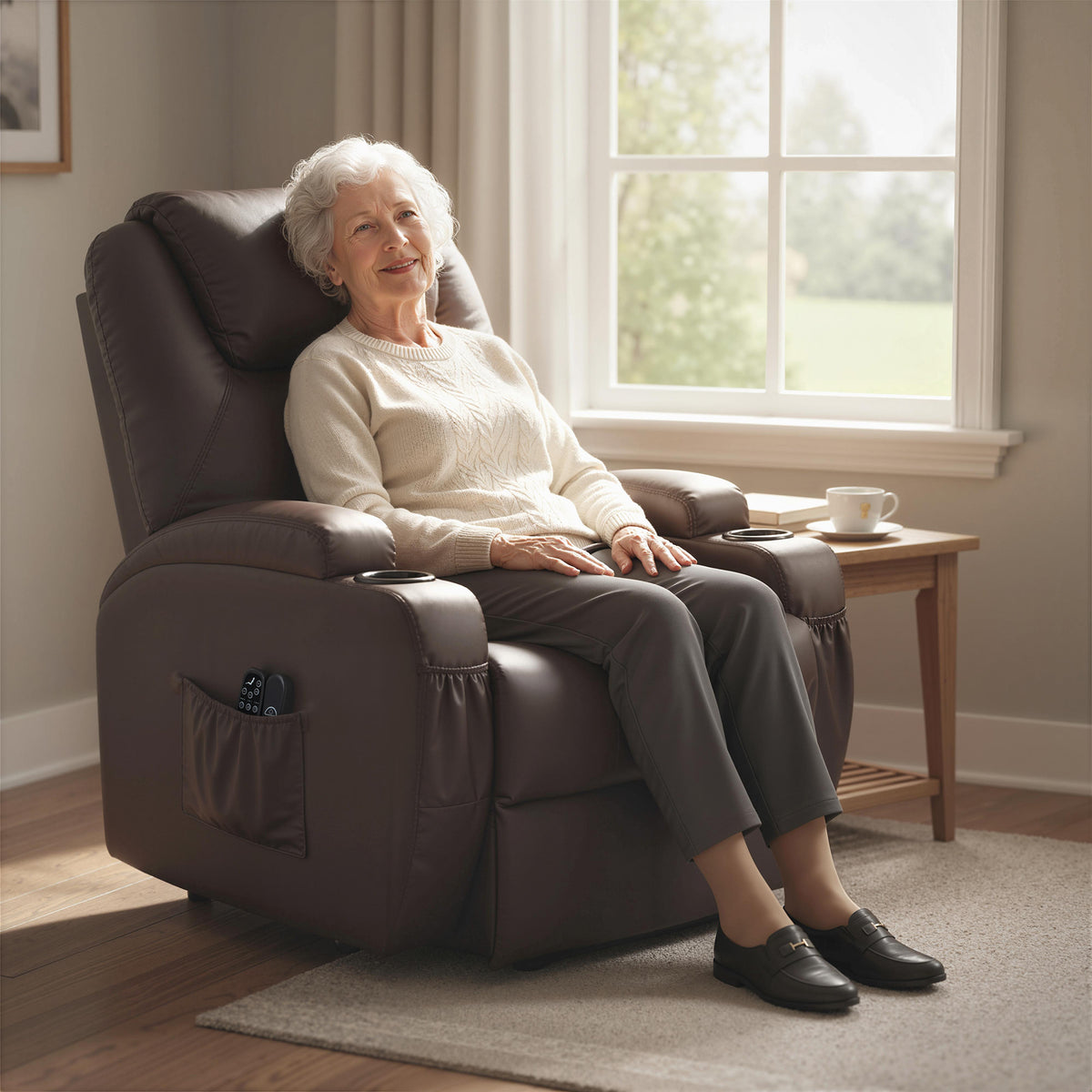 Fauteuil releveur électrique, fauteuil relax électrique, repose-pied, dossier inclinable, port USB, 83x95x107cm, marron-8