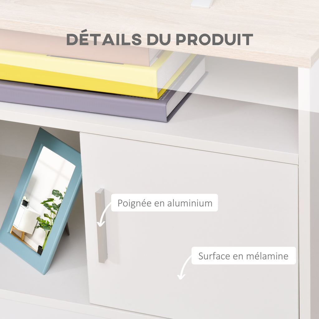 Meuble TV banc TV en bois grand espace de rangement avec 2 compartiments ouverts 2 armoires à porte une armoire ouverte 105 x 40 x 52 cm blanc-6
