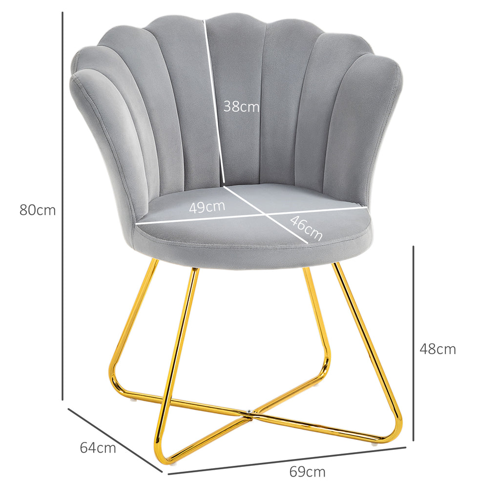 Fauteuil coquillage chaise coiffeuse fauteuil en velours fauteuil de salon avec pieds en acier 69 x 64 x 80 cm gris-2