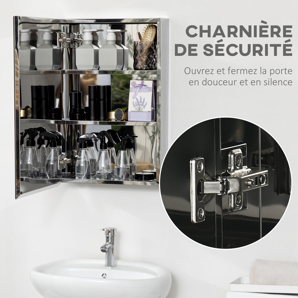 Armoire miroir de salle de bain en acier inoxydable armoire murale de toilette 39 x 12 x 60 cm-5
