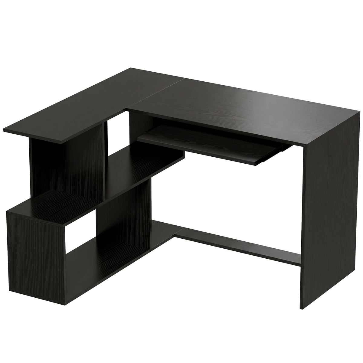 Bureau d'Angle, 120 x 100 x 76 cm, Bureau Informatique en L avec Plateau de Clavier, 4 Compartiments Ouverts, Noir-0