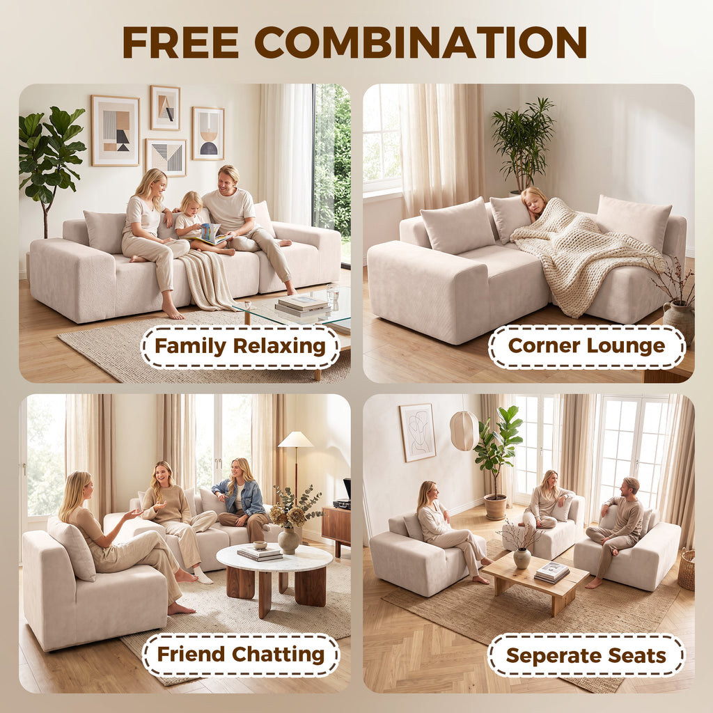 Canapé 3 Places en Chenille 320 cm, Canapé Modulaire, Assise et Accoudoirs Extra-Larges, Entièrement Compressé, Beige-7