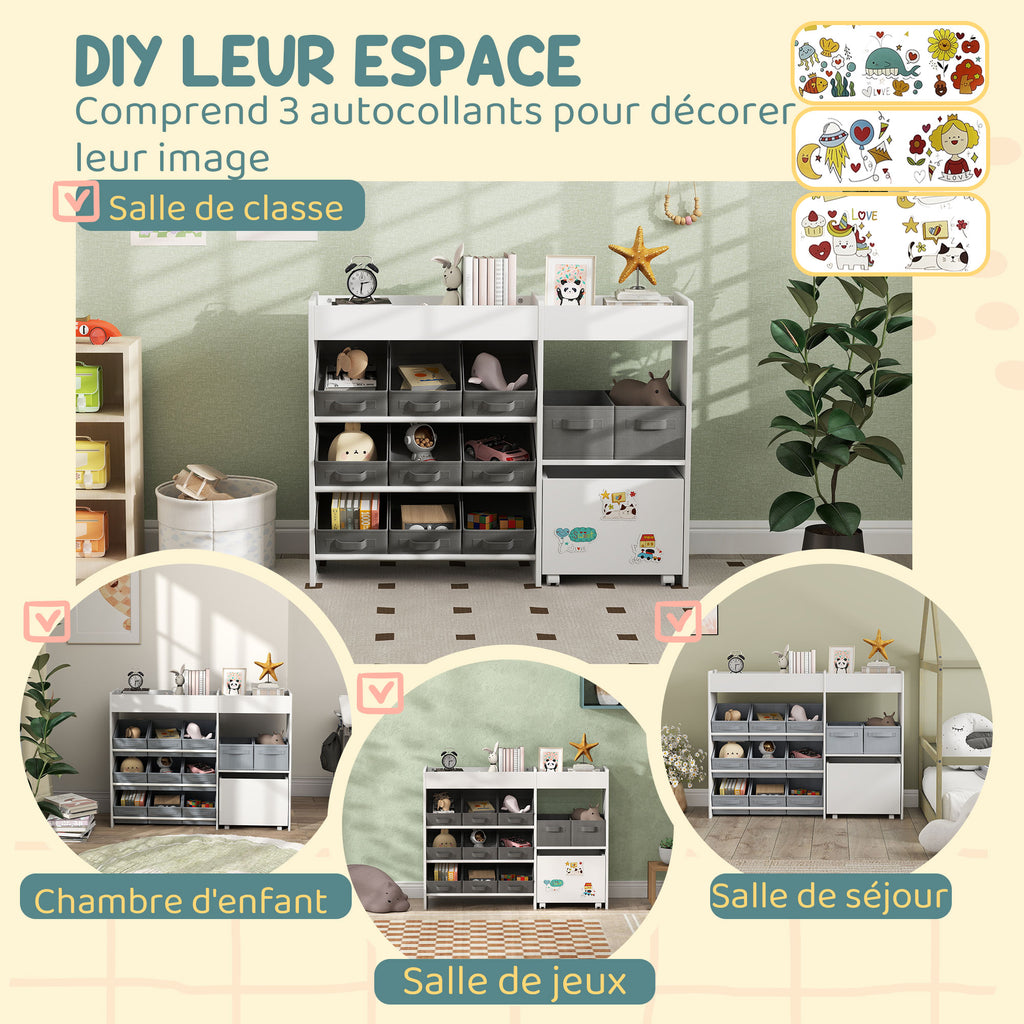 Étagère à jouets pour enfants étagère à livres 11 bacs de rangements en tissu non tissé 105 x 30 x 80 cm blanc-5