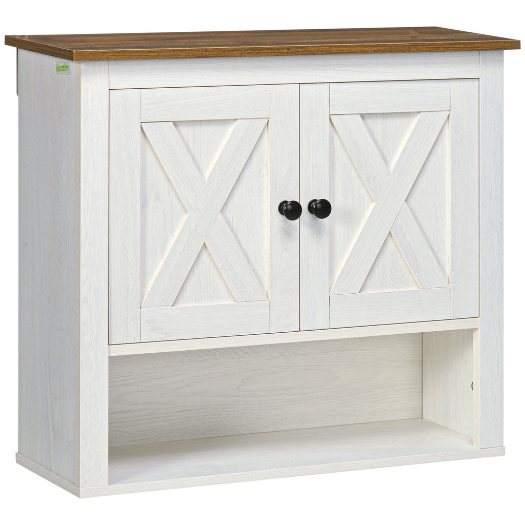 Armoire murale, armoire salle de bain avec placard à portess et compartiment ouvert, dim. 60 x 19,5 x 52,5 cm, blanc-0